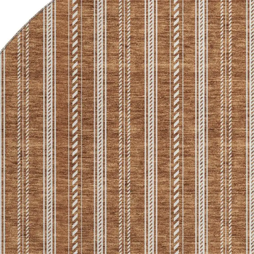8' Terra Cotta And Beige Striped Washable Round Rug With UV Protection Photo 2
