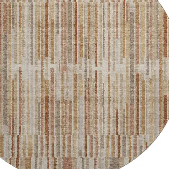 8' Terra Cotta And Beige Striped Washable Round Rug With UV Protection Photo 4
