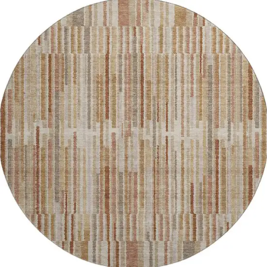 8' Terra Cotta And Beige Striped Washable Round Rug With UV Protection Photo 3
