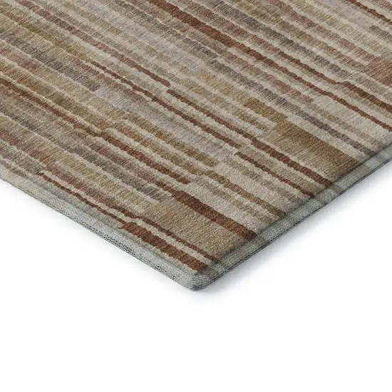 8' Terra Cotta And Beige Striped Washable Round Rug With UV Protection Photo 7