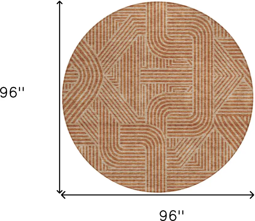 8' Terra Cotta And Brown Round Abstract Washable Indoor Outdoor Area Rug Photo 3