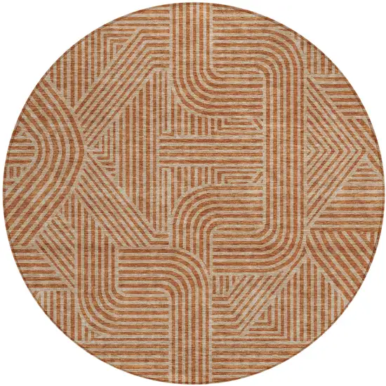 8' Terra Cotta And Brown Round Abstract Washable Indoor Outdoor Area Rug Photo 2