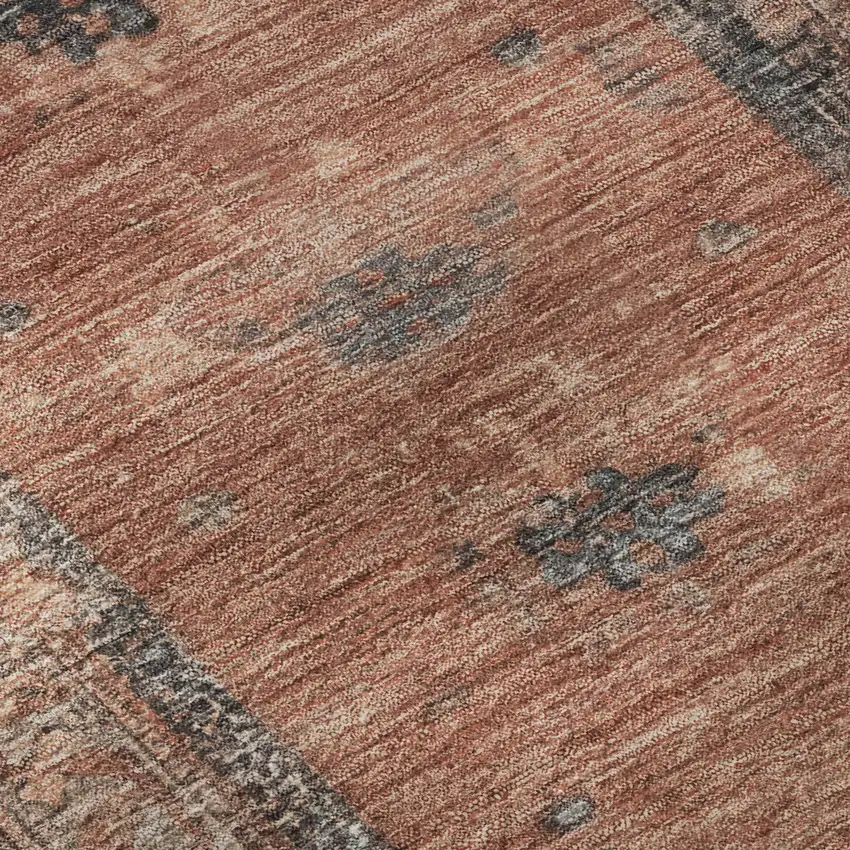 8' Terra Cotta And Charcoal Oriental Washable Round Rug With UV Protection Photo 8