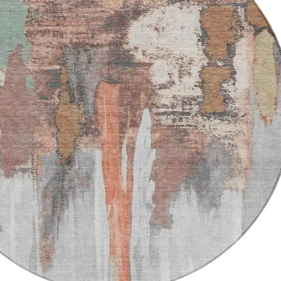 8' Terra Cotta And Charcoal Round Abstract Washable Indoor Outdoor Area Rug Photo 8
