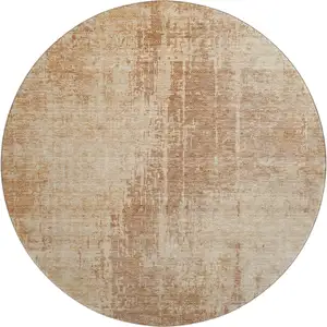 Photo of 8' Terra Cotta And Copper Abstract Washable Round Rug With UV Protection