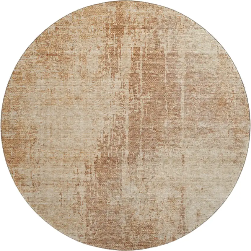 8' Terra Cotta And Copper Abstract Washable Round Rug With UV Protection Photo 1