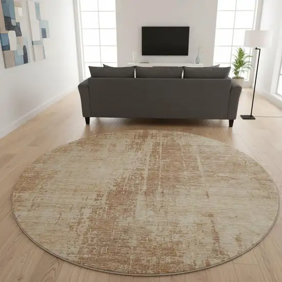 8' Terra Cotta And Copper Abstract Washable Round Rug With UV Protection Photo 2