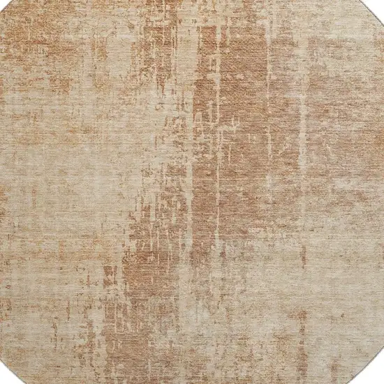 8' Terra Cotta And Copper Abstract Washable Round Rug With UV Protection Photo 3