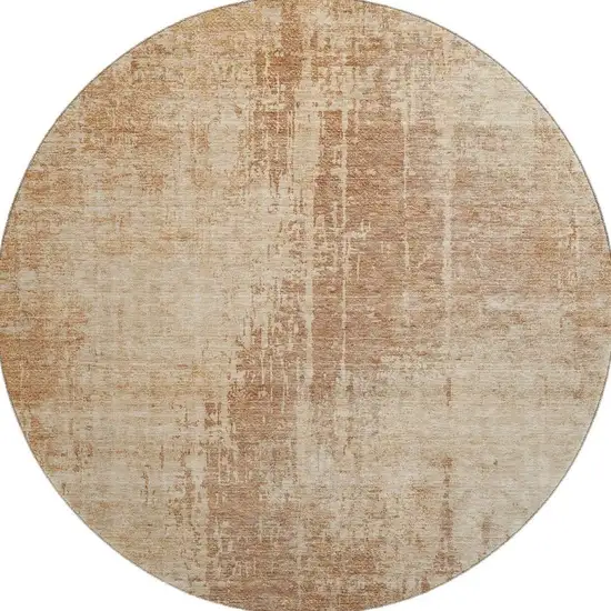 8' Terra Cotta And Copper Abstract Washable Round Rug With UV Protection Photo 4
