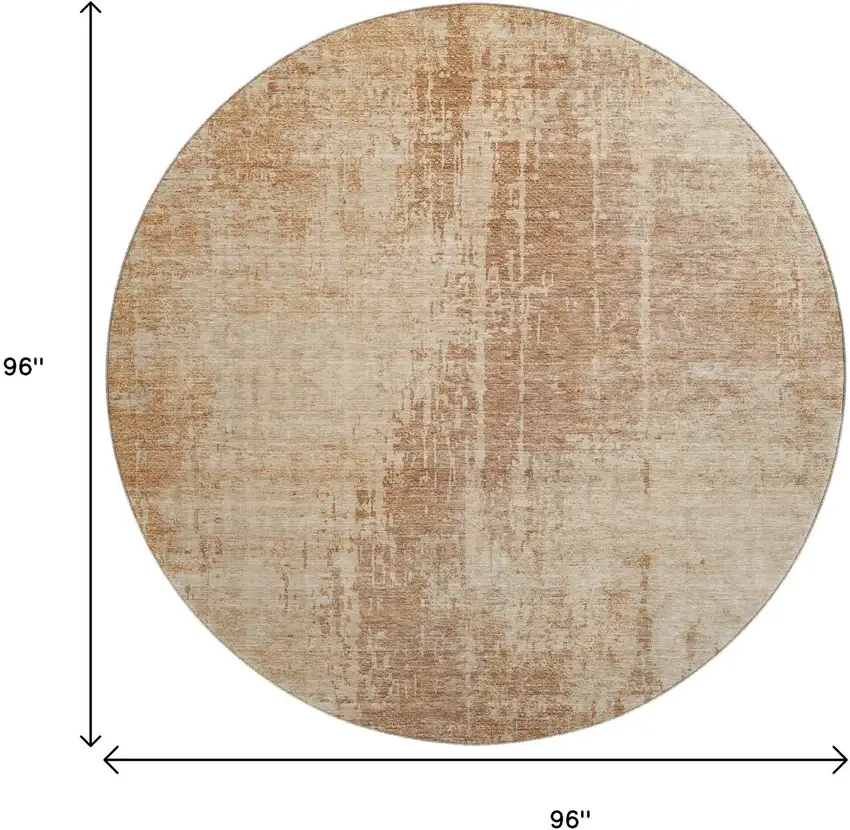 8' Terra Cotta And Copper Abstract Washable Round Rug With UV Protection Photo 3