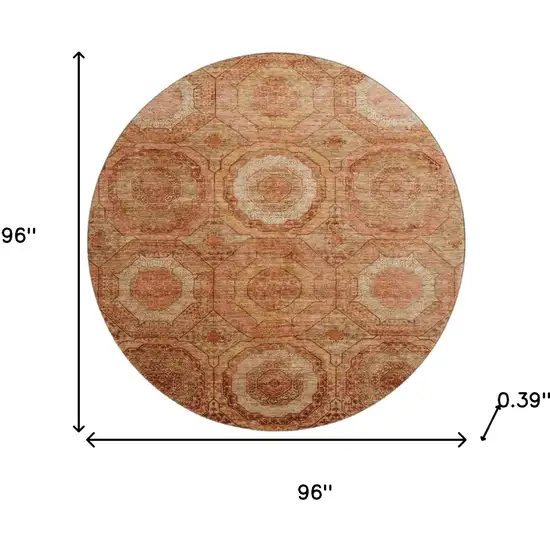 8' Terra Cotta And Copper Geometric Washable Round Rug With UV Protection Photo 8