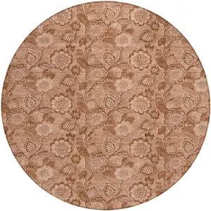 Photo of 8' Terra Cotta And Copper Round Floral Washable Indoor Outdoor Area Rug