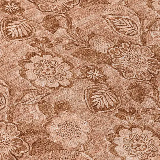 8' Terra Cotta And Copper Round Floral Washable Indoor Outdoor Area Rug Photo 8
