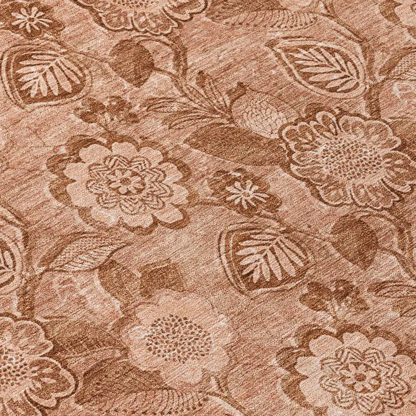 8' Terra Cotta And Copper Round Floral Washable Indoor Outdoor Area Rug Photo 8