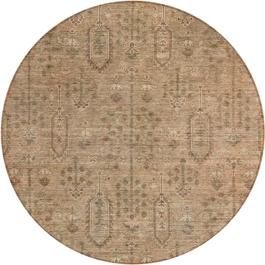 8' Terra Cotta And Copper Round Southwestern Washable Indoor Outdoor Area Rug Photo 2