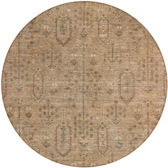 8' Terra Cotta And Copper Round Southwestern Washable Indoor Outdoor Area Rug Photo 2