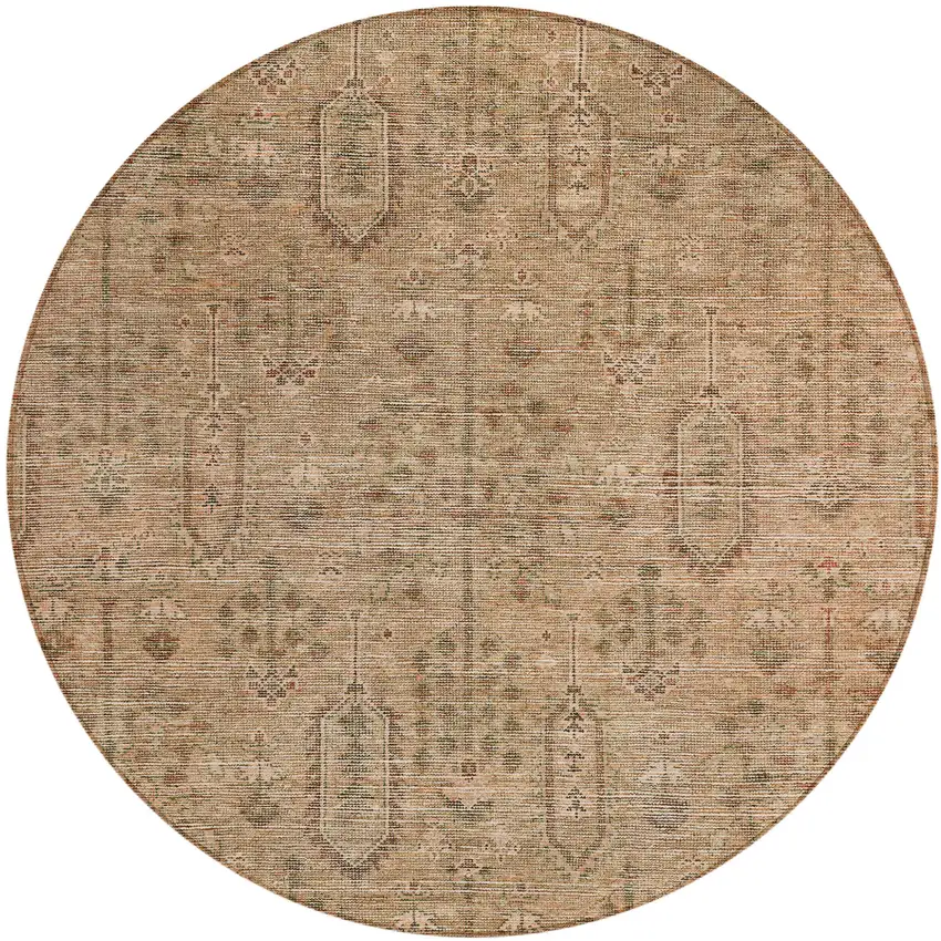 8' Terra Cotta And Copper Round Southwestern Washable Indoor Outdoor Area Rug Photo 2