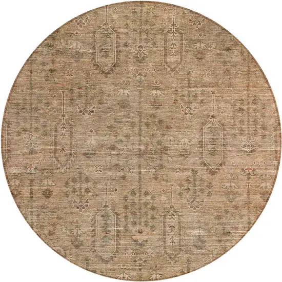 8' Terra Cotta And Copper Round Southwestern Washable Indoor Outdoor Area Rug Photo 2