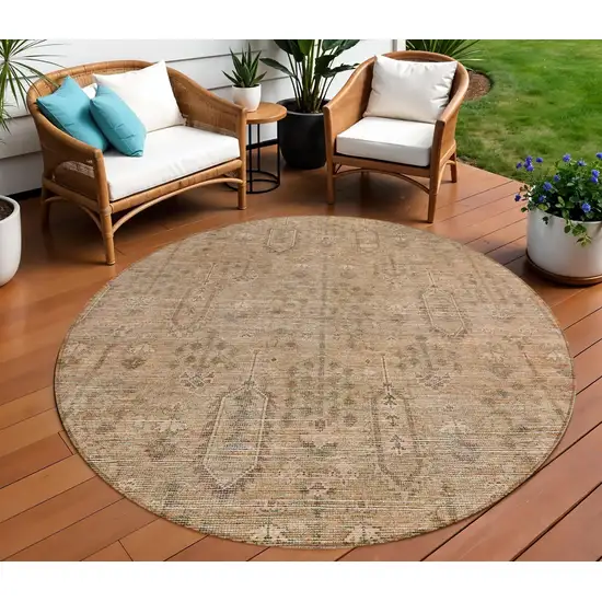 8' Terra Cotta And Copper Round Southwestern Washable Indoor Outdoor Area Rug Photo 1