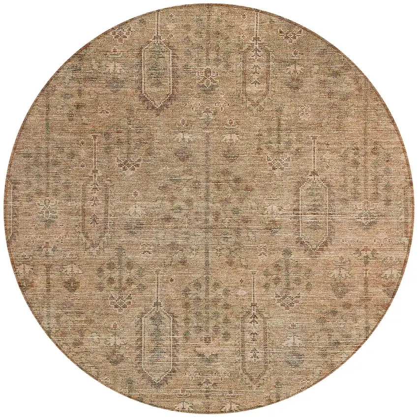 8' Terra Cotta And Copper Round Southwestern Washable Indoor Outdoor Area Rug Photo 5