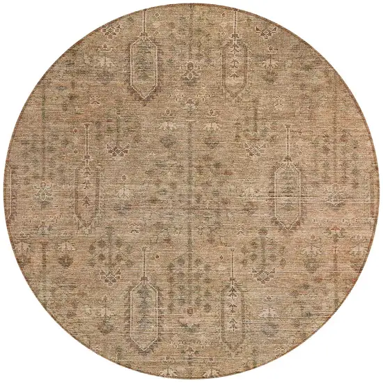 8' Terra Cotta And Copper Round Southwestern Washable Indoor Outdoor Area Rug Photo 5
