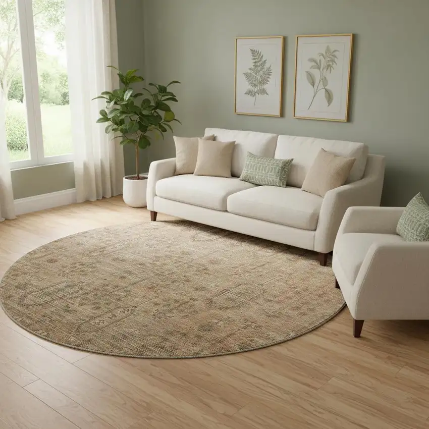 8' Terra Cotta And Copper Southwestern Washable Round Rug With UV Protection Photo 1