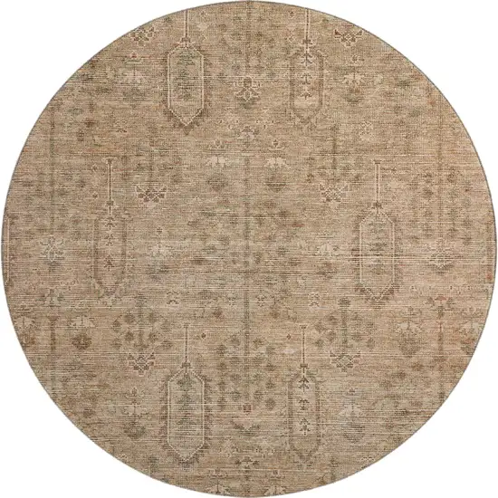 8' Terra Cotta And Copper Southwestern Washable Round Rug With UV Protection Photo 1