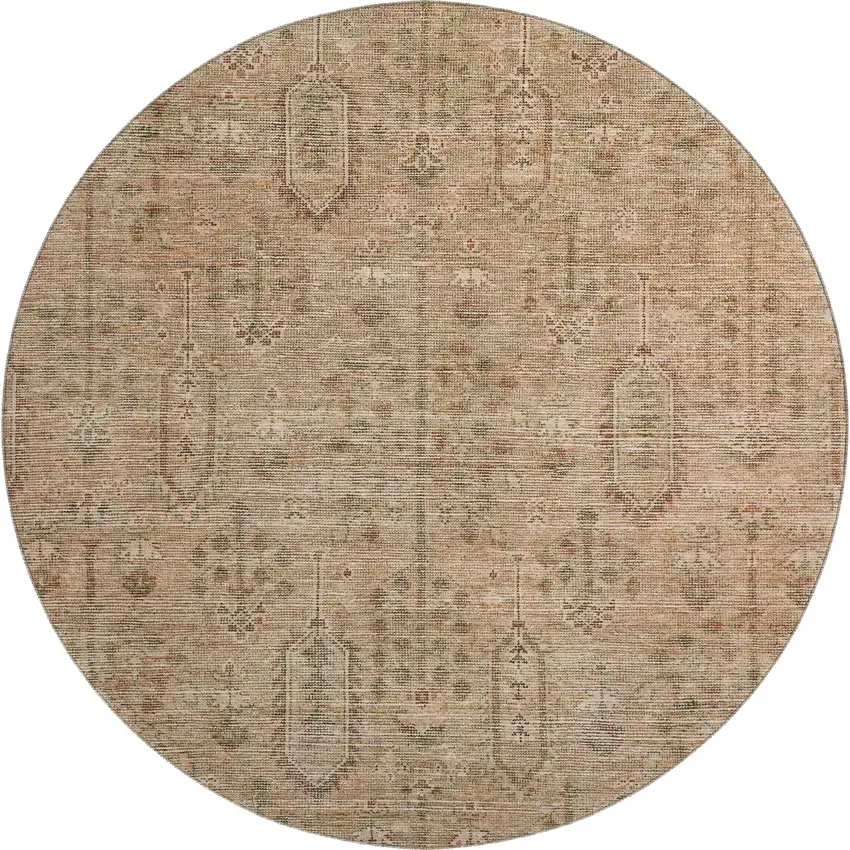 8' Terra Cotta And Copper Southwestern Washable Round Rug With UV Protection Photo 1