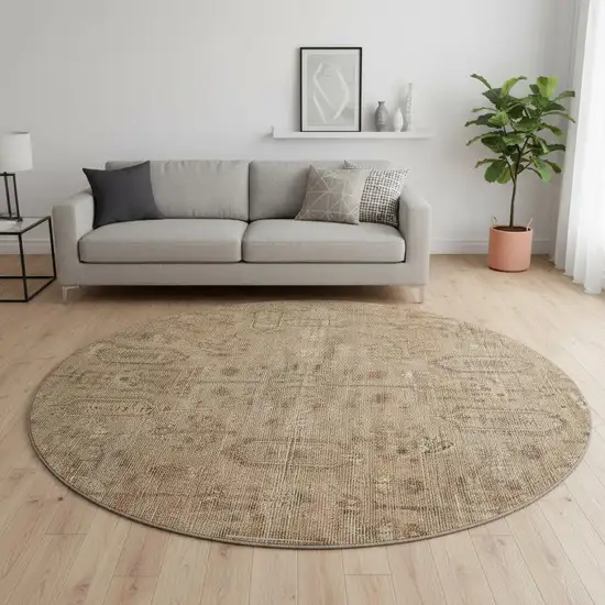 8' Terra Cotta And Copper Southwestern Washable Round Rug With UV Protection Photo 2