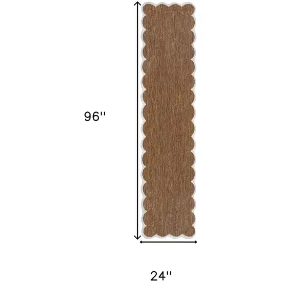 8' Terra Cotta And Cream Indoor Outdoor Runner Rug Photo 7
