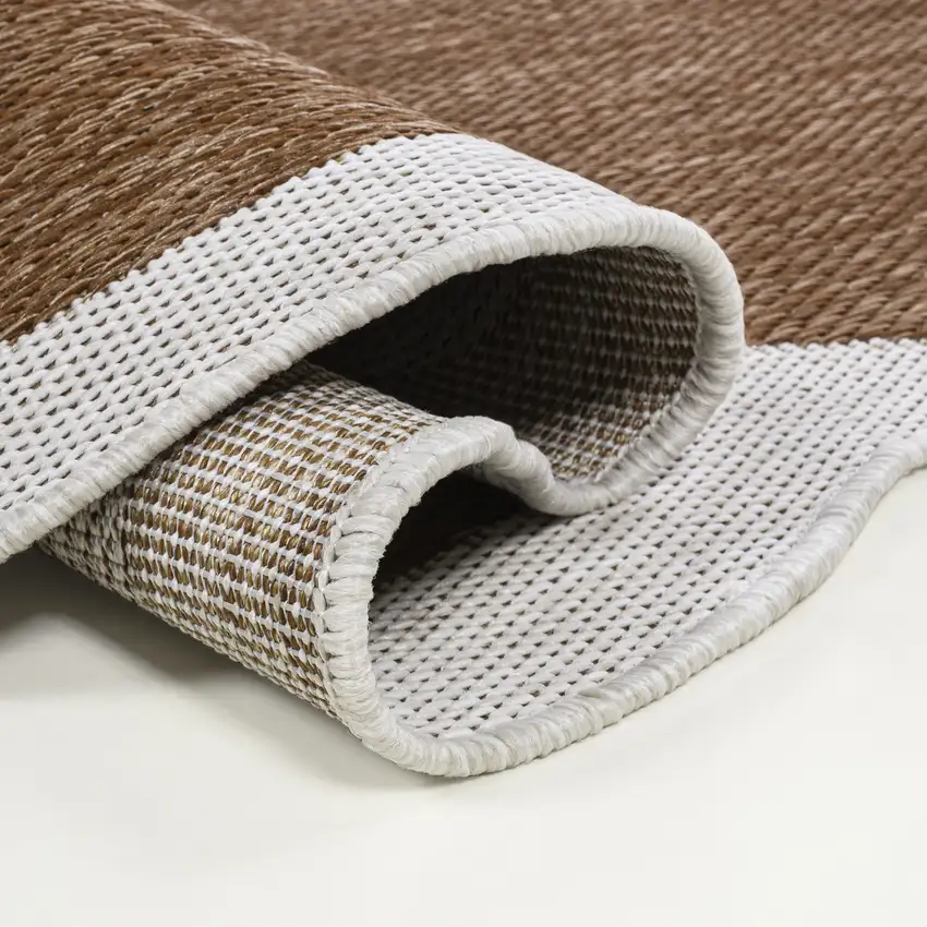 8' Terra Cotta And Cream Indoor Outdoor Runner Rug Photo 6