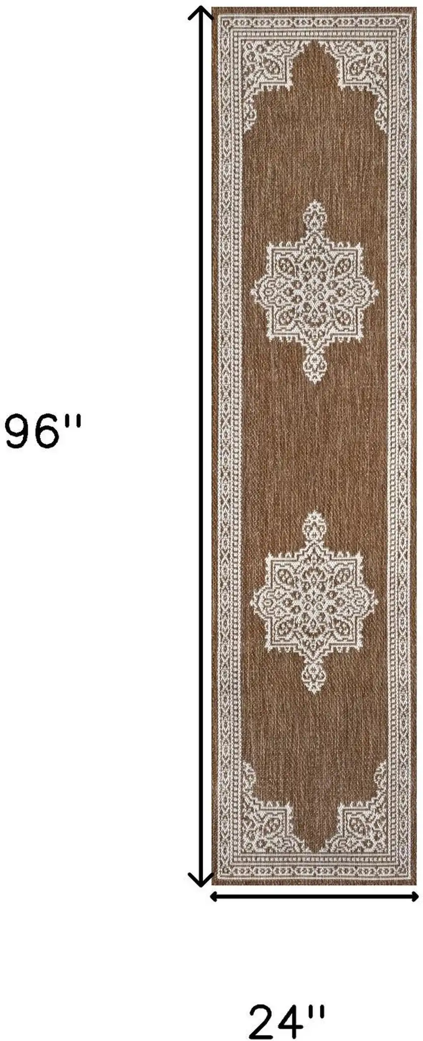 8' Terra Cotta And Cream Medallion Indoor Outdoor Runner Rug Photo 9