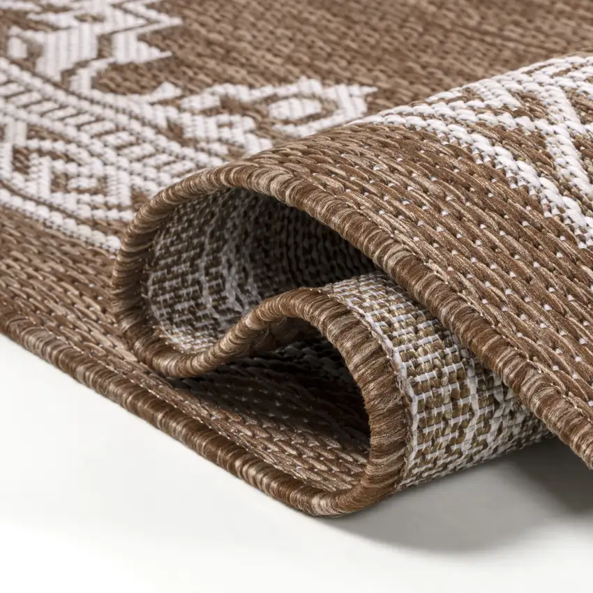 8' Terra Cotta And Cream Medallion Indoor Outdoor Runner Rug Photo 8