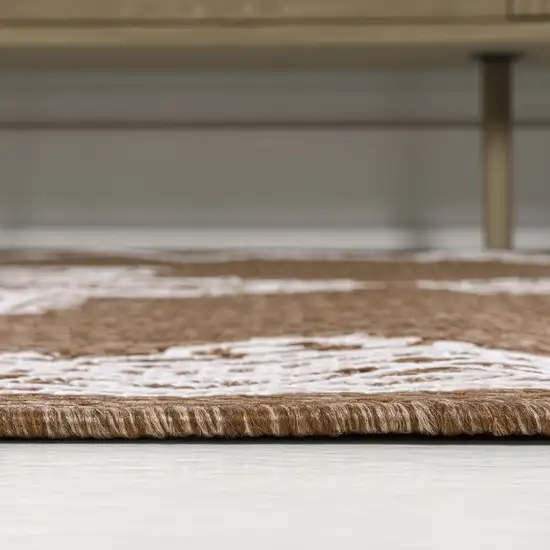 8' Terra Cotta And Cream Medallion Indoor Outdoor Runner Rug Photo 9