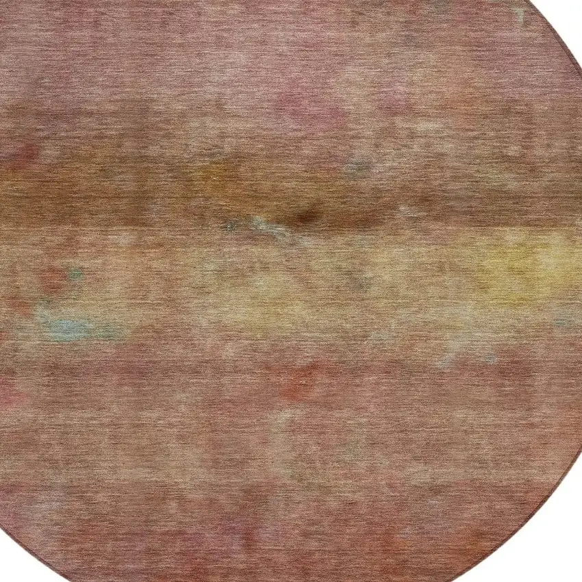 8' Terra Cotta And Gold Round Abstract Washable Indoor Outdoor Area Rug Photo 6