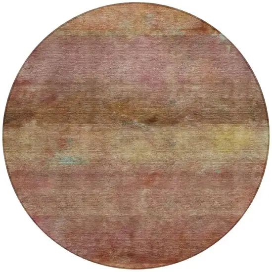 8' Terra Cotta And Gold Round Abstract Washable Indoor Outdoor Area Rug Photo 4