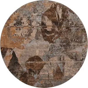 Photo of 8' Terra Cotta And Gray Abstract Washable Round Rug With UV Protection