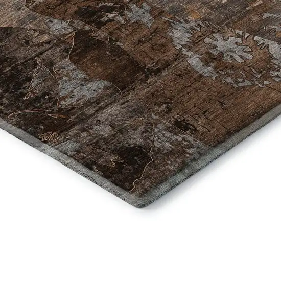 8' Terra Cotta And Gray Abstract Washable Round Rug With UV Protection Photo 7