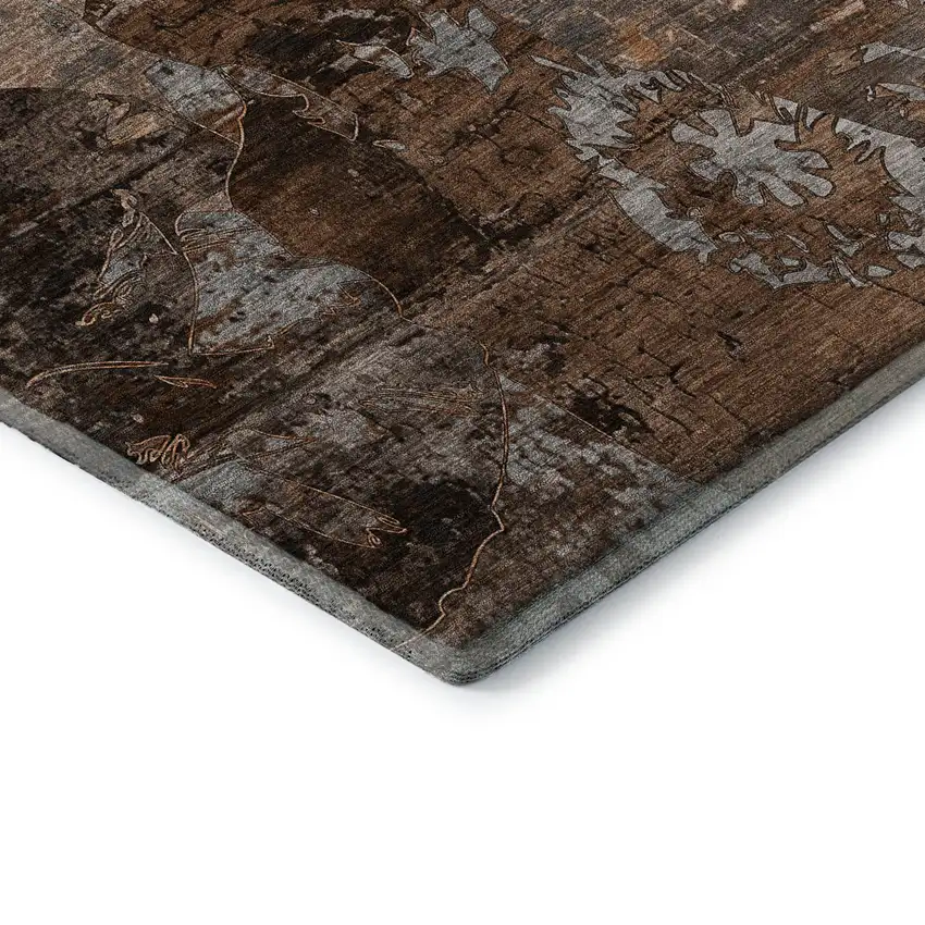 8' Terra Cotta And Gray Abstract Washable Round Rug With UV Protection Photo 7