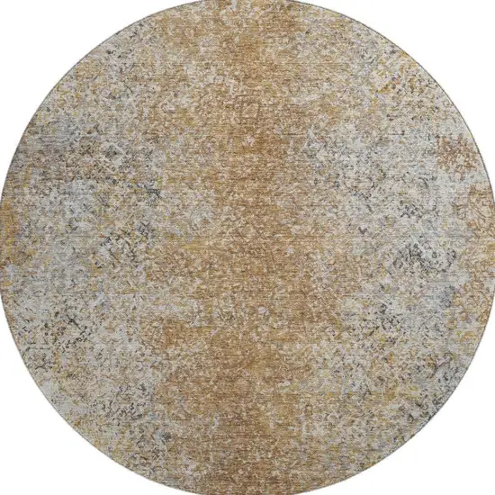 8' Terra Cotta And Gray Abstract Washable Round Rug With UV Protection Photo 3