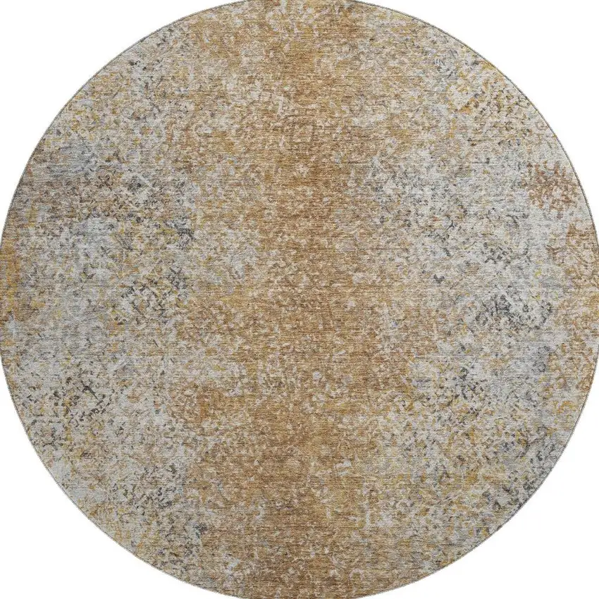 8' Terra Cotta And Gray Abstract Washable Round Rug With UV Protection Photo 3