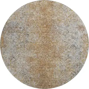 Photo of 8' Terra Cotta And Gray Abstract Washable Round Rug With UV Protection