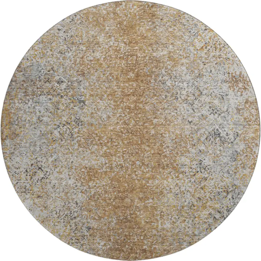 8' Terra Cotta And Gray Abstract Washable Round Rug With UV Protection Photo 1