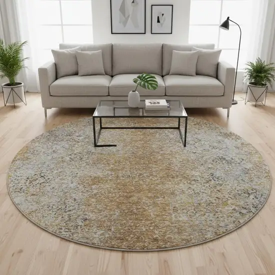 8' Terra Cotta And Gray Abstract Washable Round Rug With UV Protection Photo 2