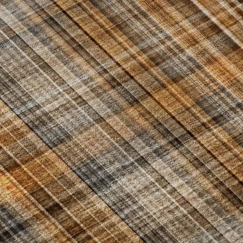 8' Terra Cotta And Gray Plaid Washable Round Rug With UV Protection Photo 9