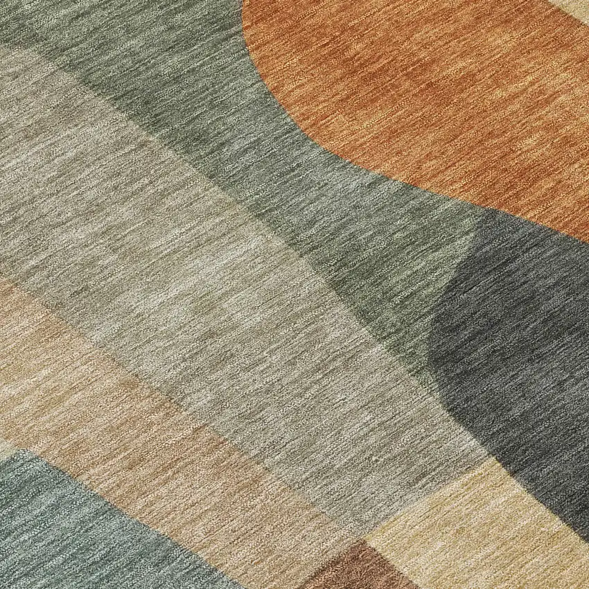 8' Terra Cotta And Gray Round Abstract Washable Indoor Outdoor Area Rug Photo 9