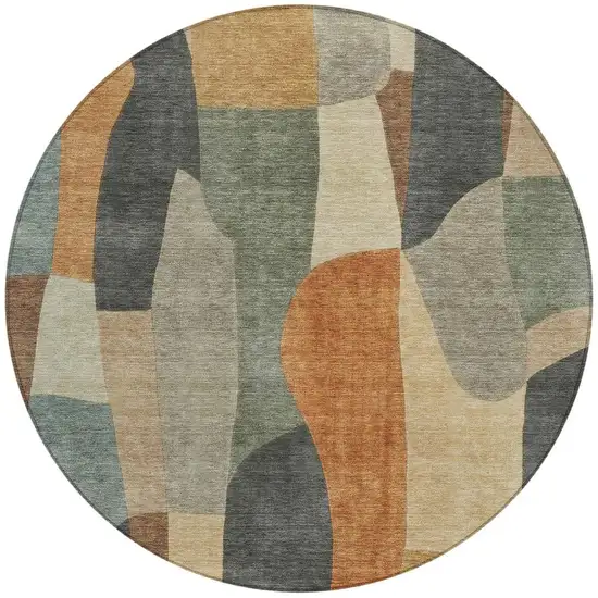 8' Terra Cotta And Gray Round Abstract Washable Indoor Outdoor Area Rug Photo 3