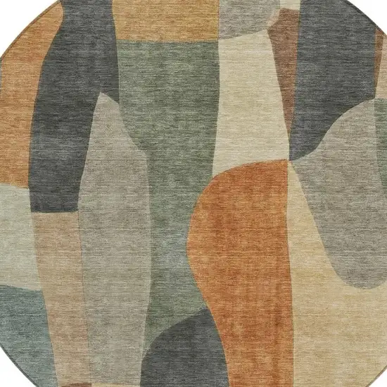 8' Terra Cotta And Gray Round Abstract Washable Indoor Outdoor Area Rug Photo 2