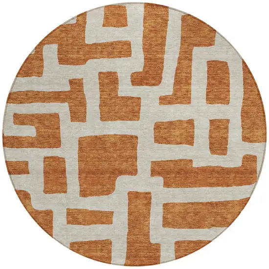 8' Terra Cotta And Gray Round Abstract Washable Indoor Outdoor Area Rug Photo 6