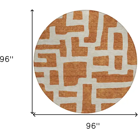 8' Terra Cotta And Gray Round Abstract Washable Indoor Outdoor Area Rug Photo 3